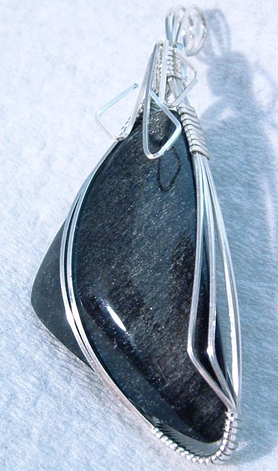 Obsidian jewelry, silver sheen obsidian pendant