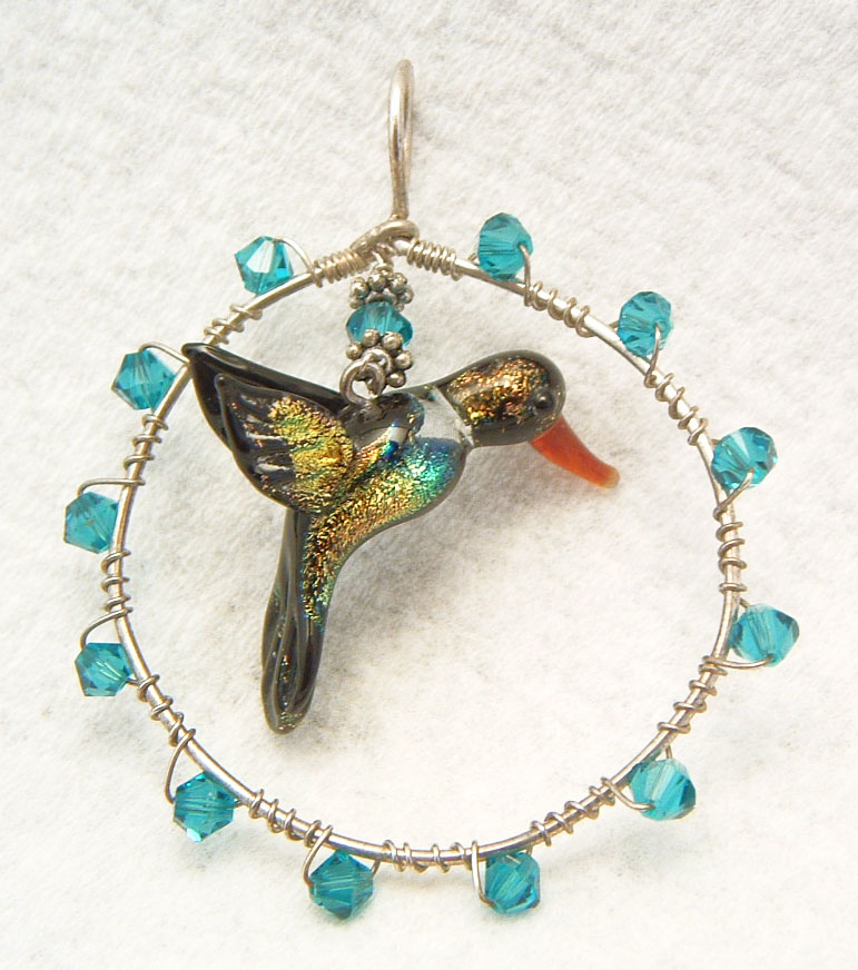 Hummingbird pendant, dichroic glass jewelry