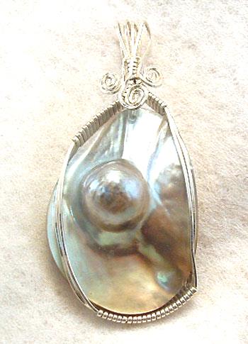 Mabe pearl in silver wire jewelry