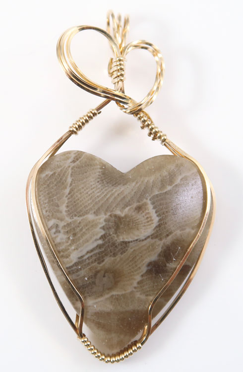 Petoskey stone jewelry, Petosky stone heart pendant for sale
