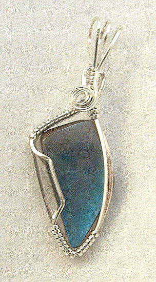 Blue spectrolite in silver wire jewelry